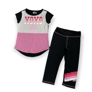 Girls black and pink two piece sport set XOXO large 6x